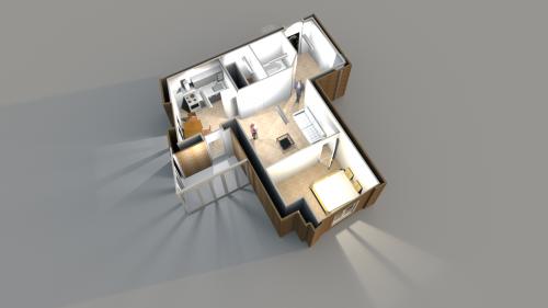 Планировка однокомнатной квартиры 54.66 кв. м. с перегородкой в центре комнаты